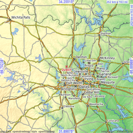 Topographic map of Justin