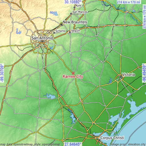 Topographic map of Karnes City