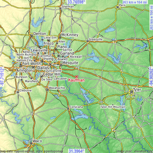 Topographic map of Kaufman