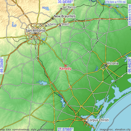 Topographic map of Kenedy