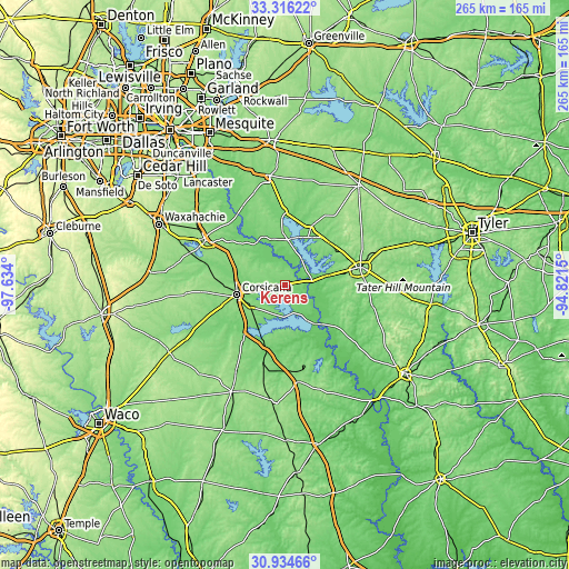 Topographic map of Kerens