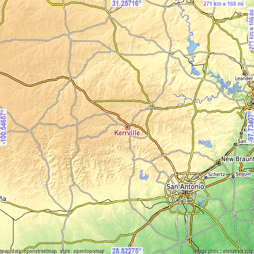 Topographic map of Kerrville