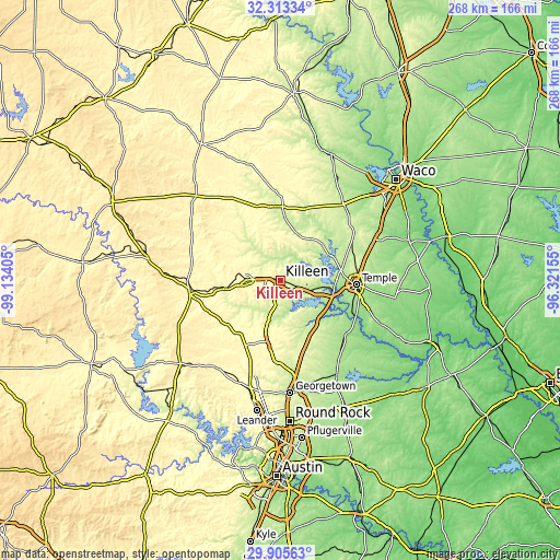 Topographic map of Killeen