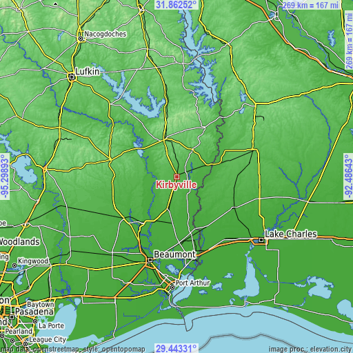 Topographic map of Kirbyville