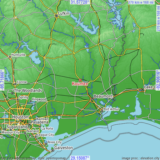 Topographic map of Kountze