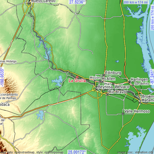 Topographic map of La Grulla