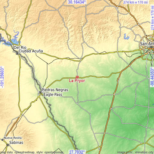 Topographic map of La Pryor