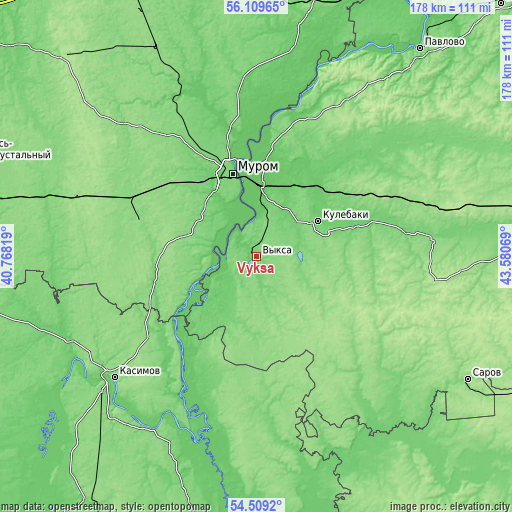 Topographic map of Vyksa