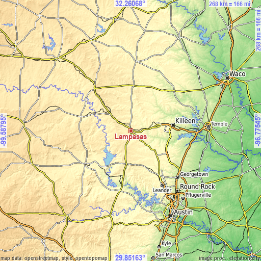 Topographic map of Lampasas