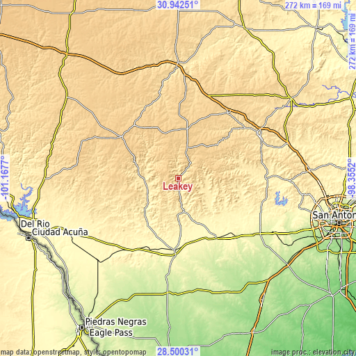 Topographic map of Leakey