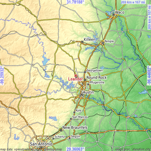 Topographic map of Leander