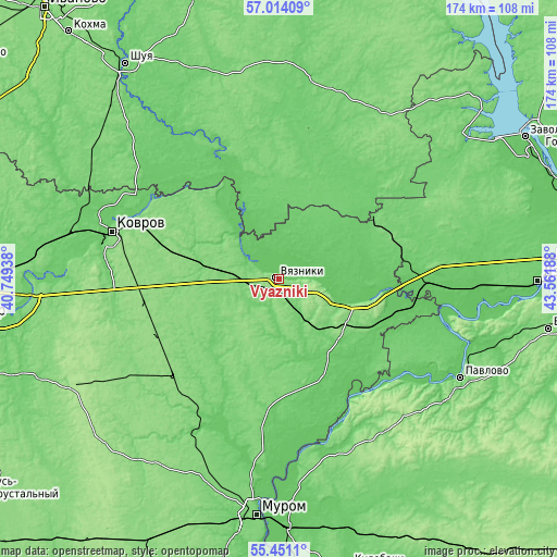 Topographic map of Vyazniki