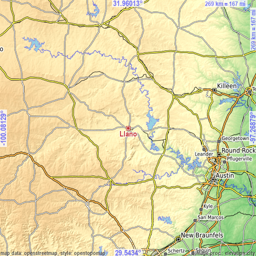 Topographic map of Llano