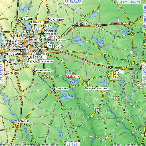 Topographic map of Mabank