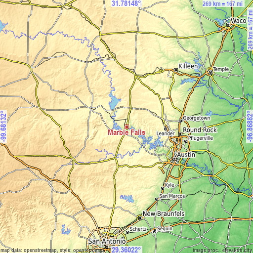 Topographic map of Marble Falls