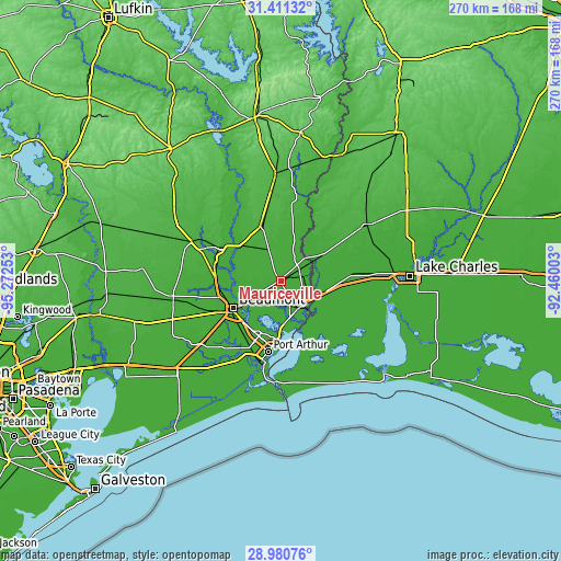 Topographic map of Mauriceville