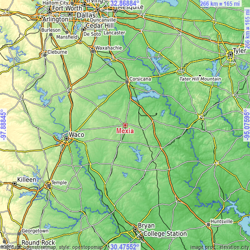 Topographic map of Mexia