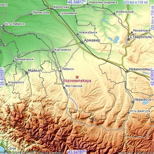 Topographic map of Voznesenskaya