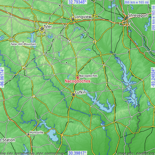 Topographic map of Nacogdoches