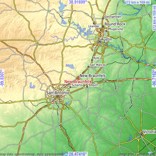 Topographic map of New Braunfels