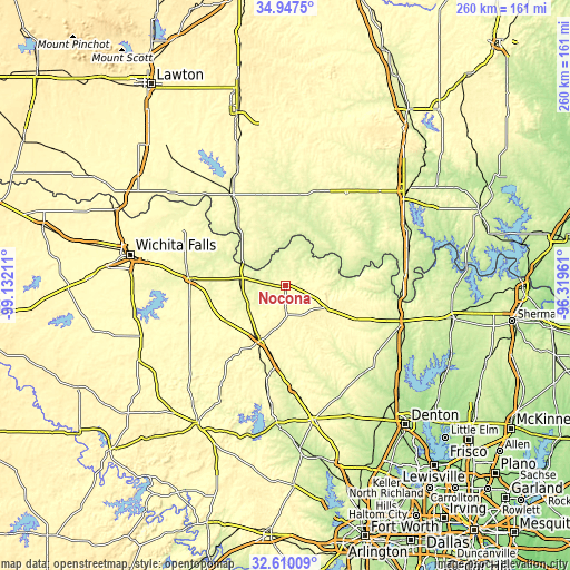 Topographic map of Nocona