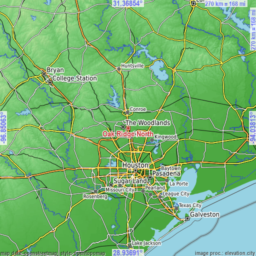 Topographic map of Oak Ridge North