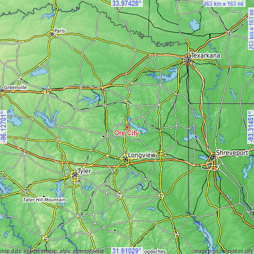 Topographic map of Ore City