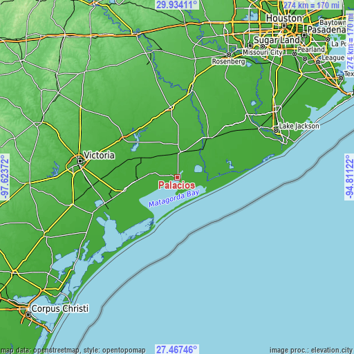 Topographic map of Palacios