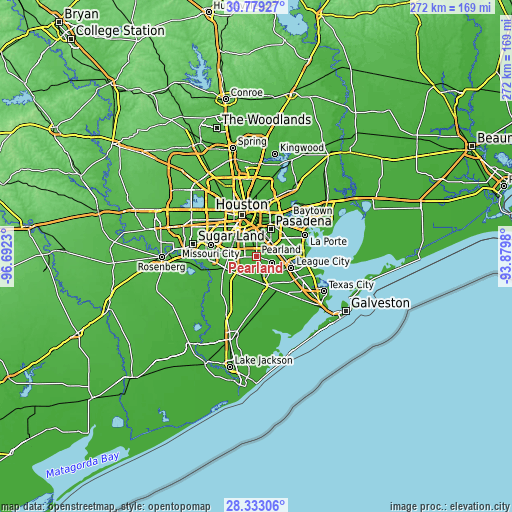 Topographic map of Pearland