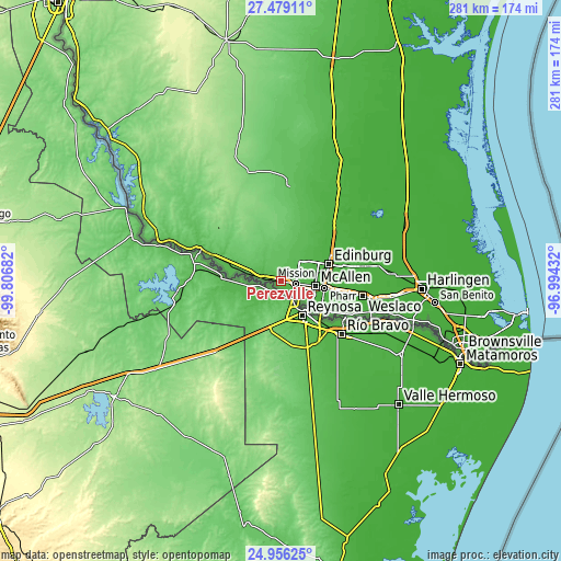 Topographic map of Perezville