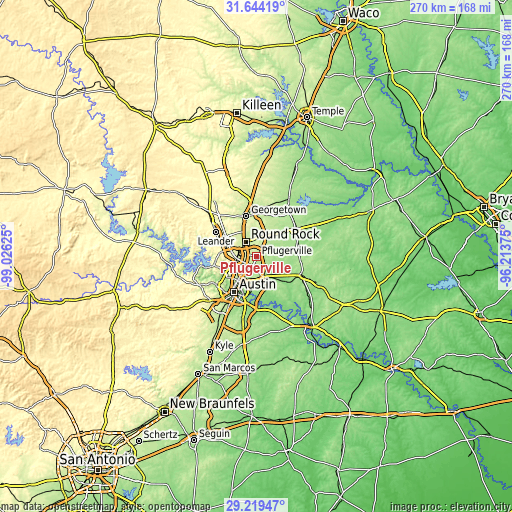 Topographic map of Pflugerville