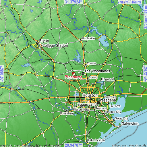 Topographic map of Pinehurst