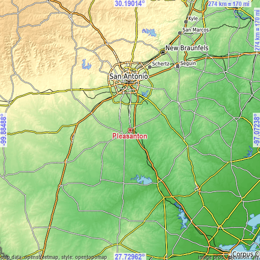 Topographic map of Pleasanton