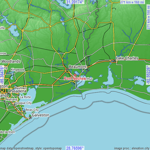 Topographic map of Port Neches