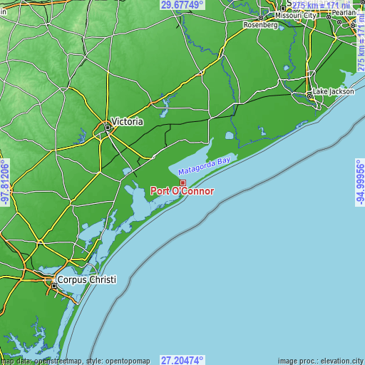 Topographic map of Port O'Connor