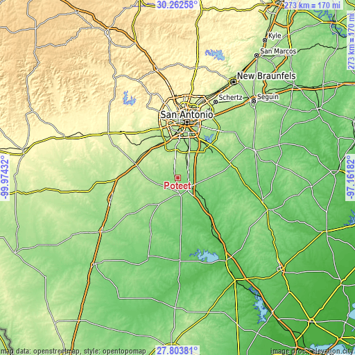 Topographic map of Poteet