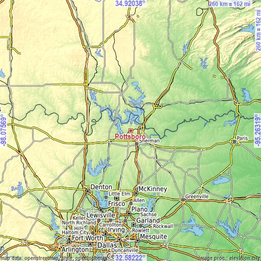 Topographic map of Pottsboro