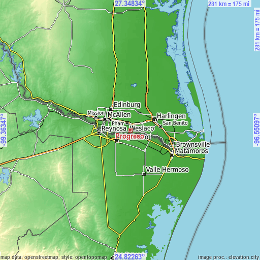 Topographic map of Progreso