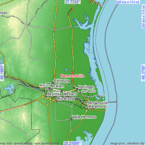 Topographic map of Raymondville