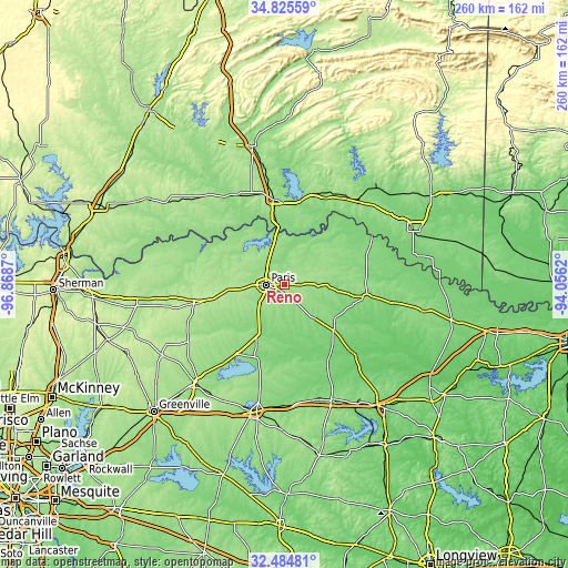 Topographic map of Reno