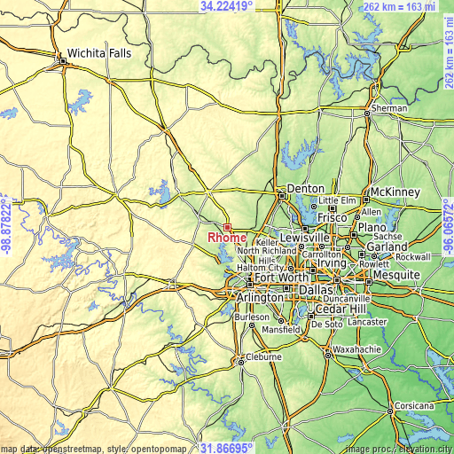 Topographic map of Rhome