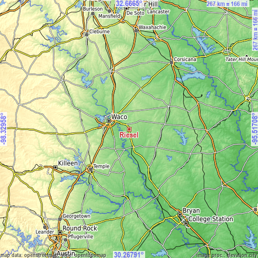 Topographic map of Riesel