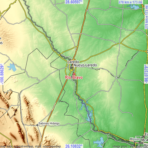 Topographic map of Rio Bravo