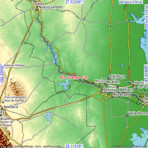 Topographic map of Rio Grande City