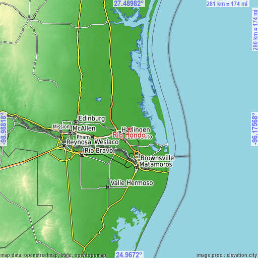 Topographic map of Rio Hondo