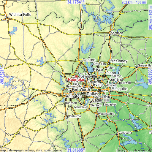 Topographic map of Roanoke