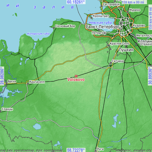 Topographic map of Volosovo