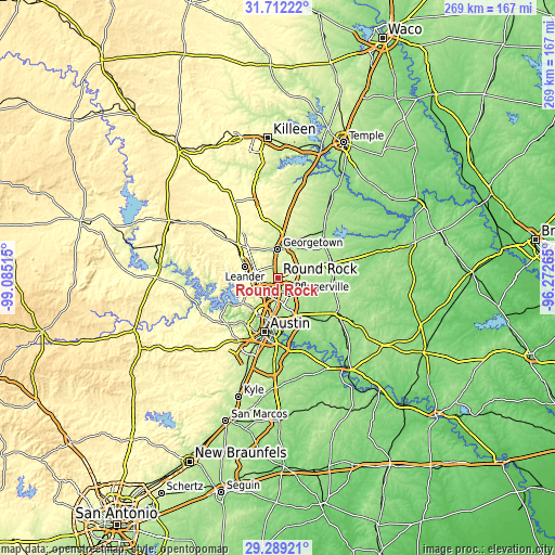 Topographic map of Round Rock