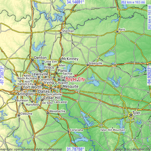 Topographic map of Royse City