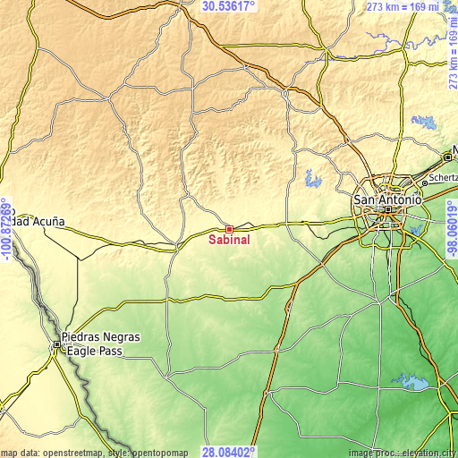 Topographic map of Sabinal